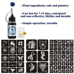 Hollow Tattoo Stencils Set with Transparent Juice Dyeing Paste