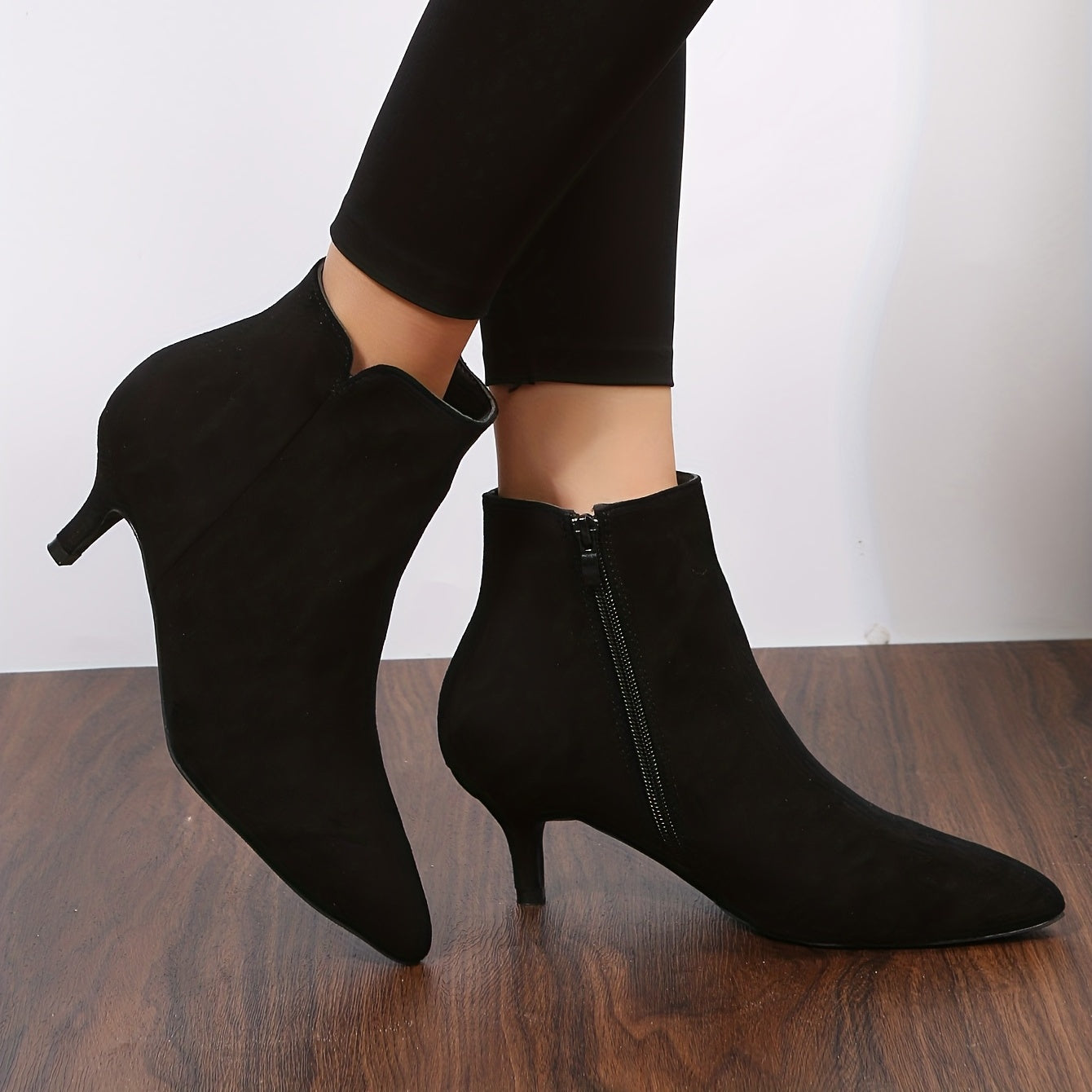 Solid Kitten Heel Ankle Boots Point Toe Side Zipper