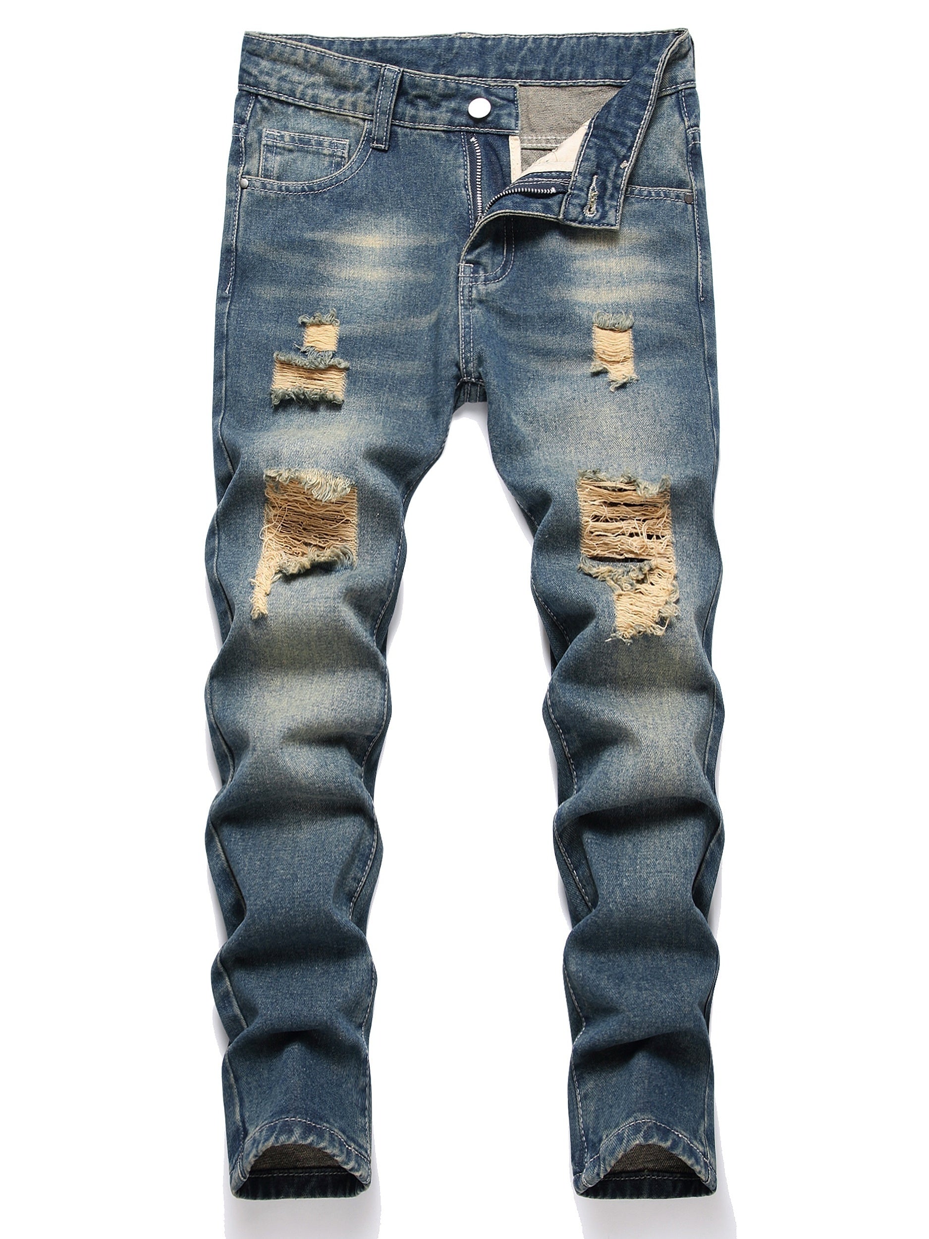 Boys Ripped Distressed Stretch Jeans Skinny Slim Fit Washed Denim Pants