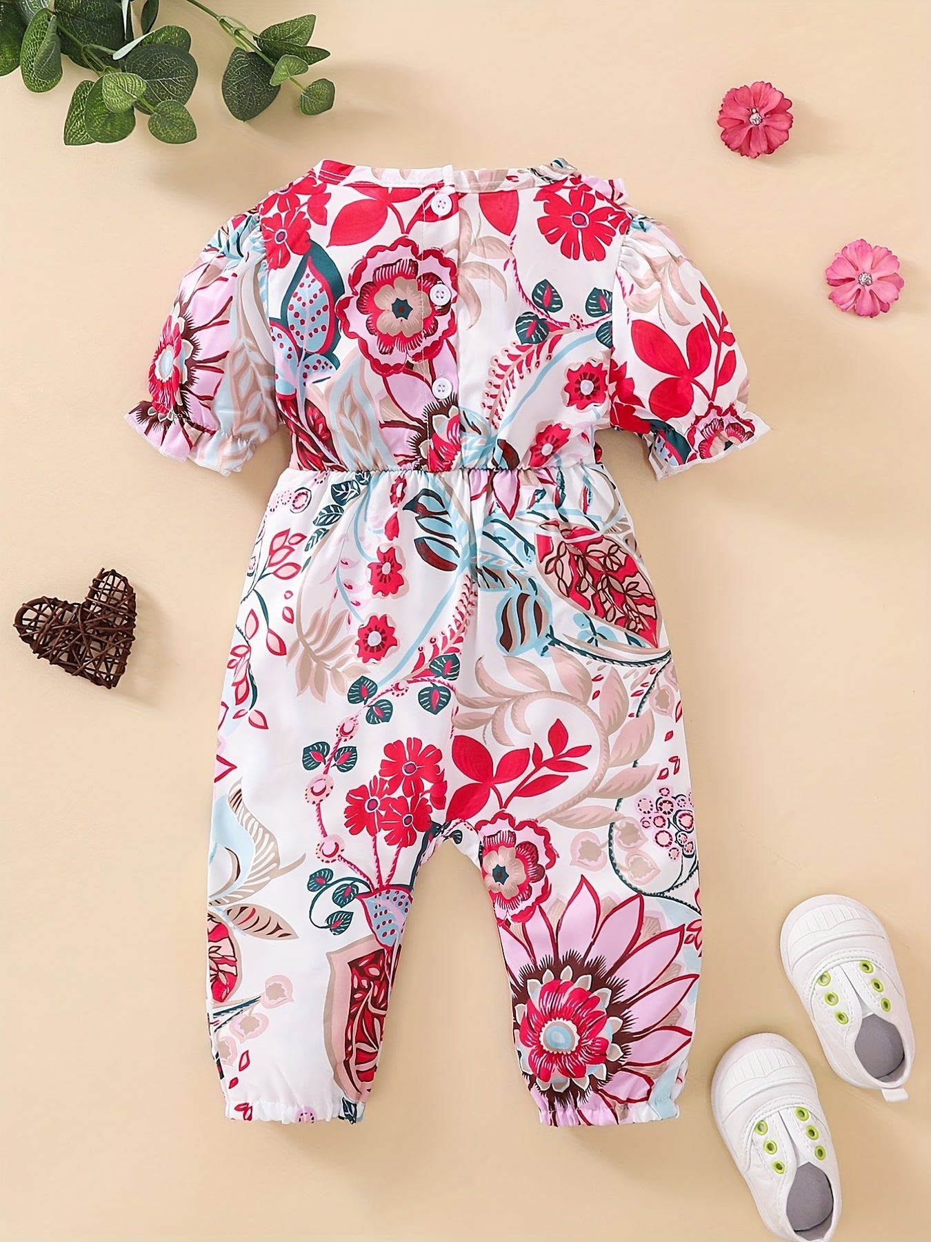 Baby Girls Floral Print Ruffle Cuff Romper