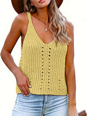 Crochet Knitted Beach Wear V Neck Cami Top