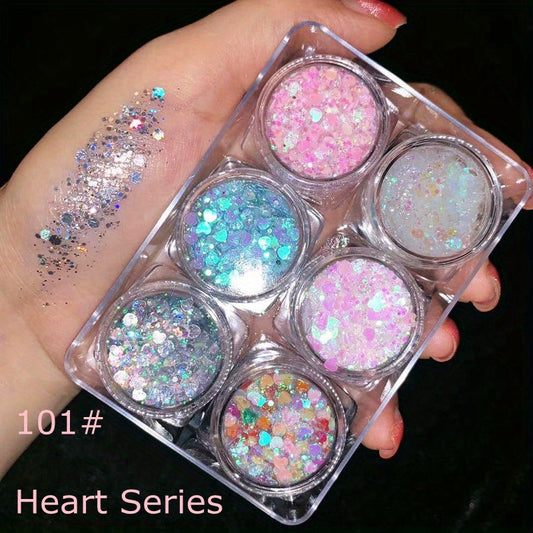6pcs Glitter Gel Body Face Makeup Holographic Chunky Glitter Eyeshadow