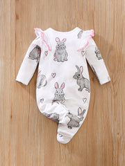 Baby Girls Rabbit Graphic Print Long Sleeve Romper Cotton Clothes Easter