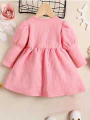 Girls' Bows Textured Puff Long Sleeve Princess Dress
