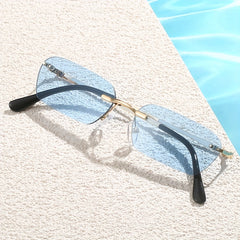Men's Rimless Sunglasses Hip Hop Street Photography Holiday Party Glasses Bag