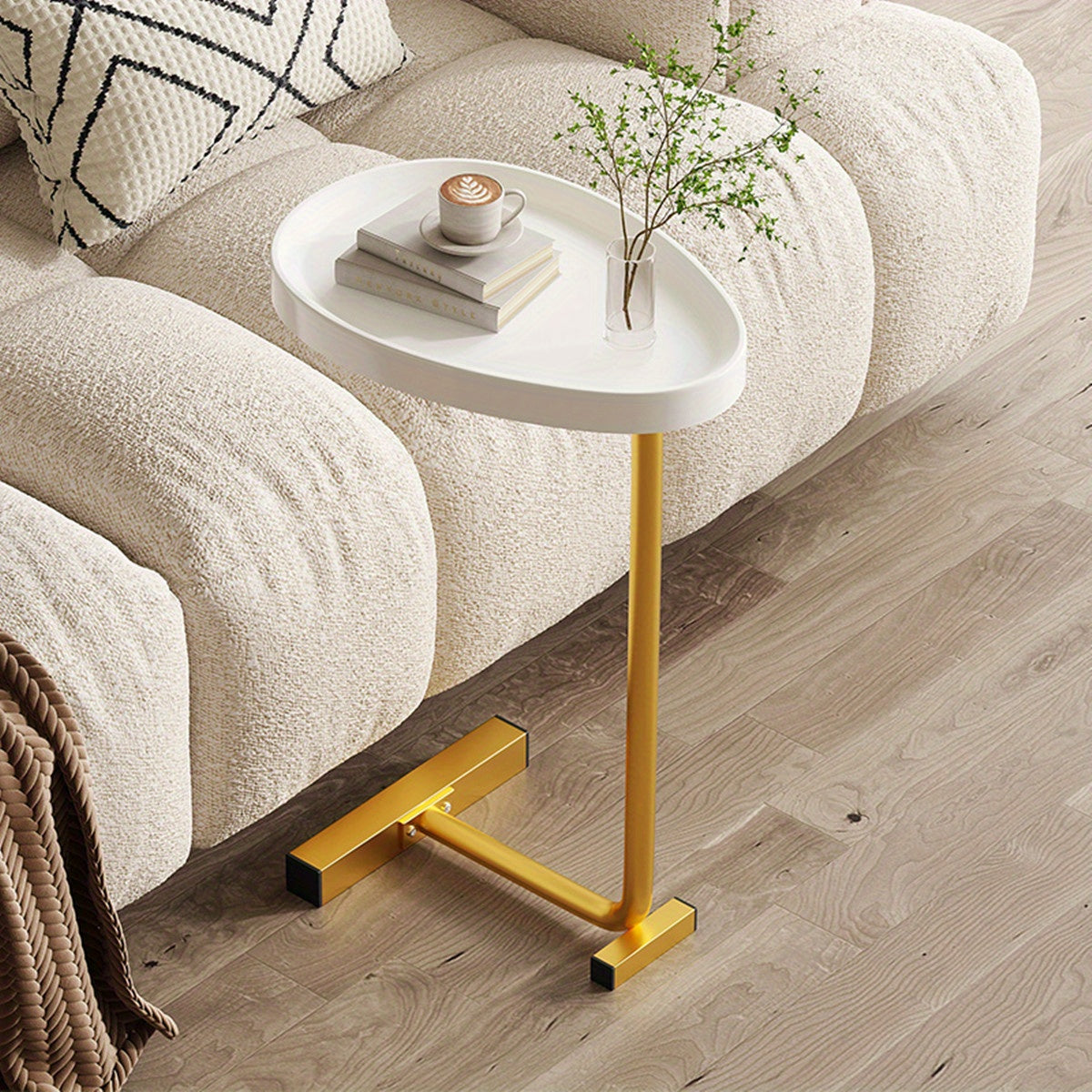 C Shaped Snack Table Portable And Space Saving Coffee Table