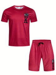 Men's King Print Sports T-shirt & Shorts Set for Summer