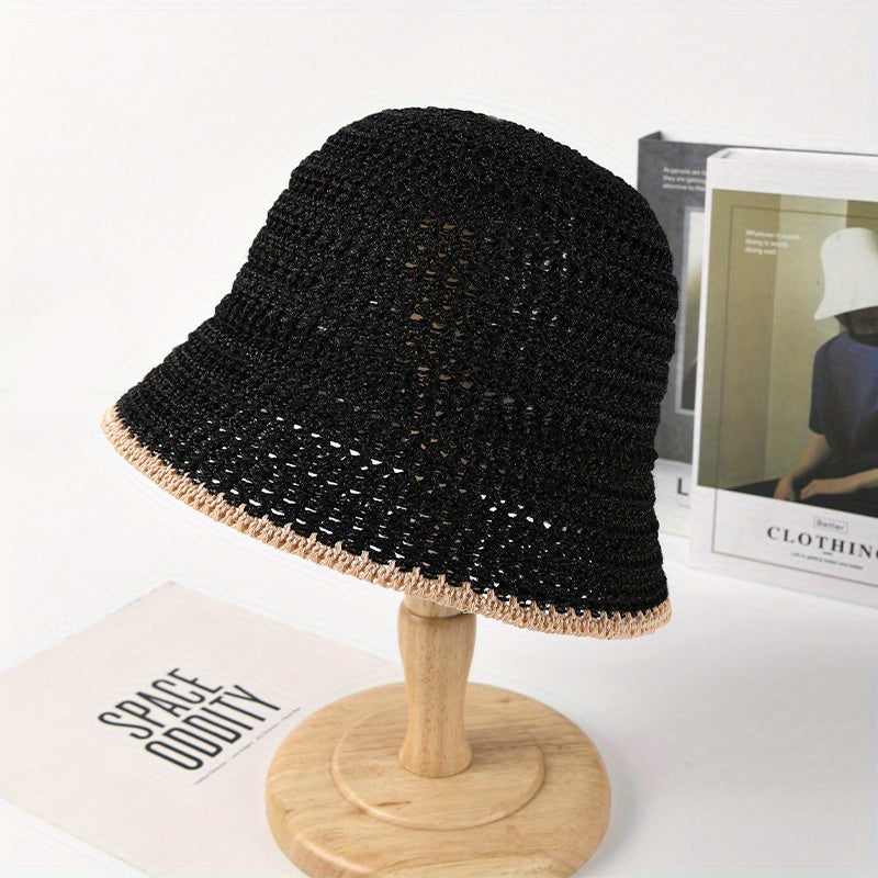 Crochet Sun Hat Casual Breathable Bucket Hat Solid Cloche Hats