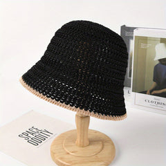 Crochet Sun Hat Casual Breathable Bucket Hat Solid Cloche Hats