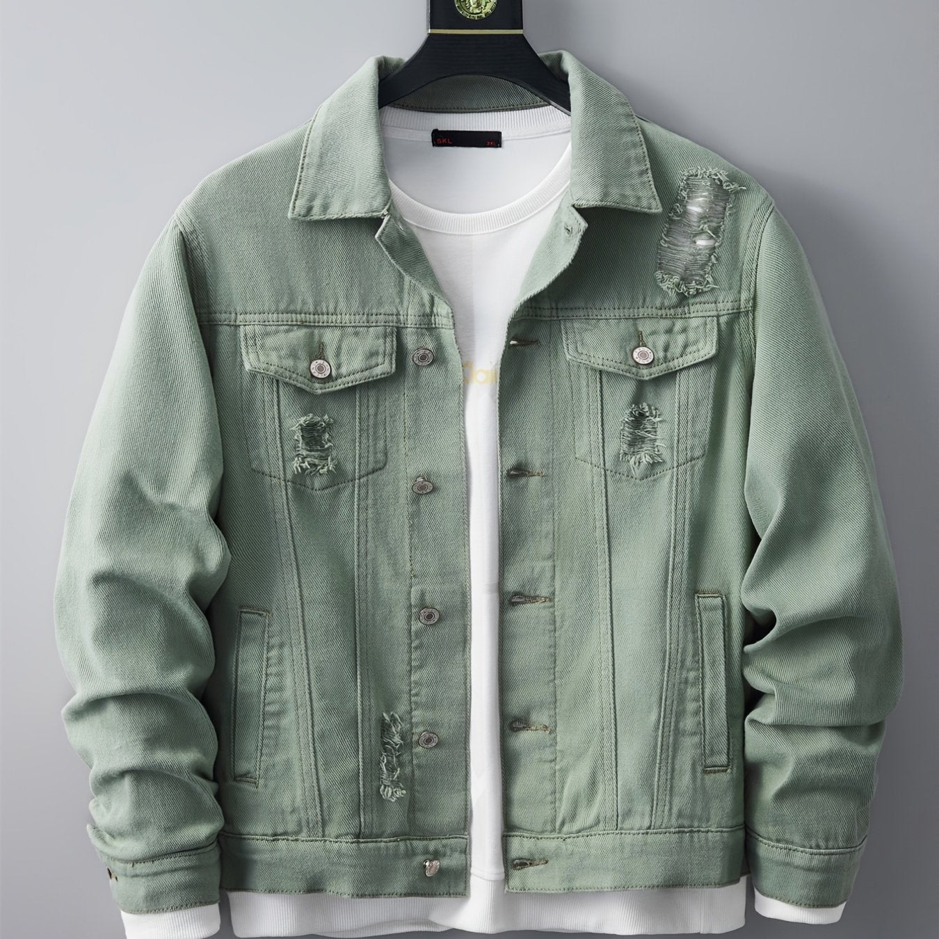 Men's Ripped Lapel Casual Denim Jacket