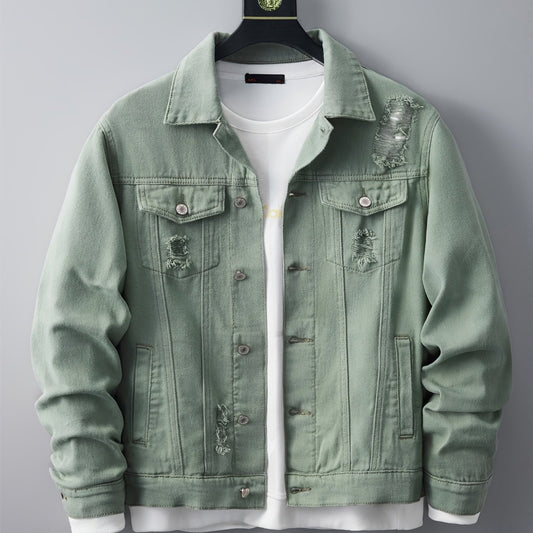 Men's Ripped Lapel Casual Denim Jacket