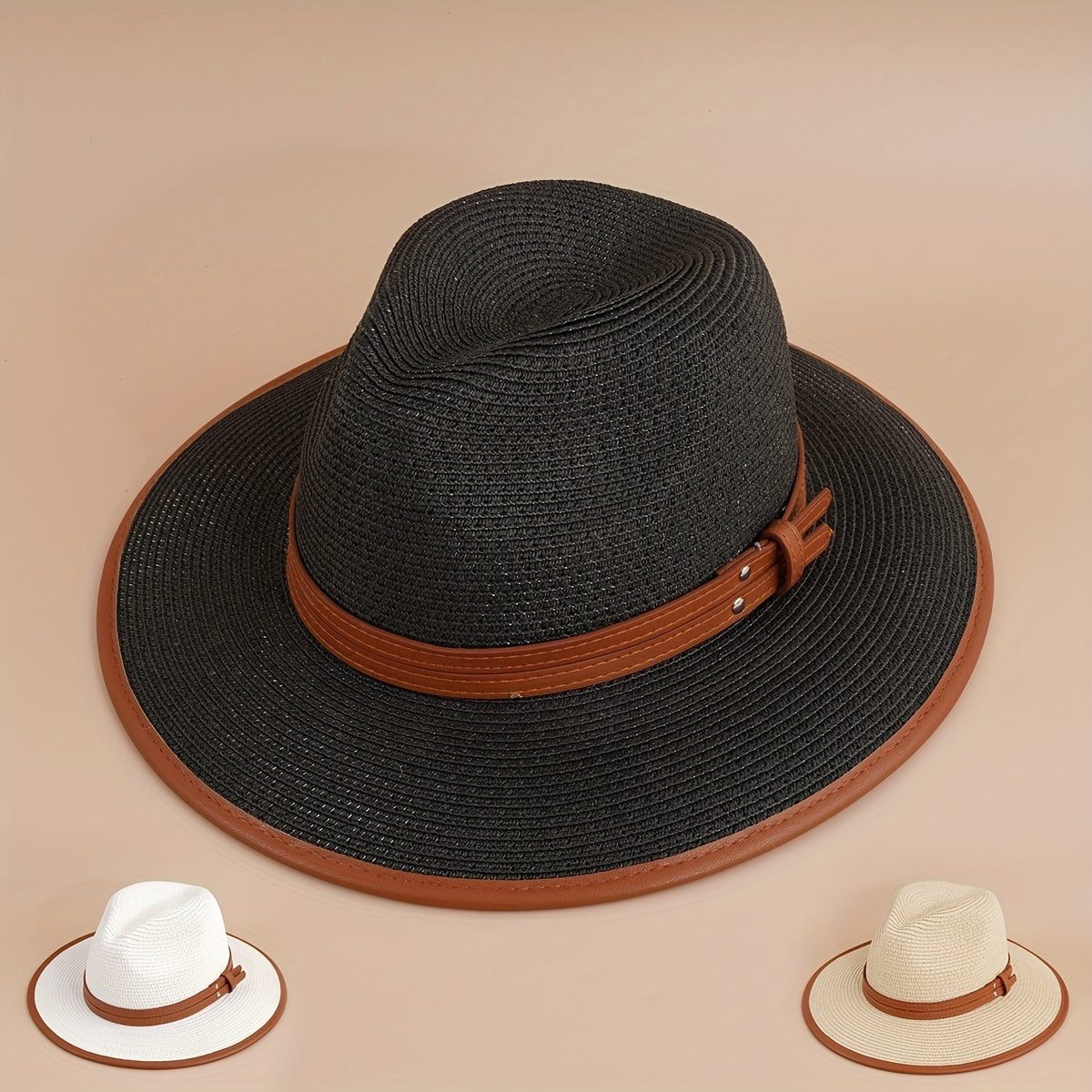 Straw Fedora Cap Plain Casual Jazz Hat Unisex Sunscreen Cowboy Hat
