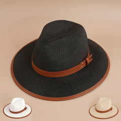 Straw Fedora Cap Plain Casual Jazz Hat Unisex Sunscreen Cowboy Hat