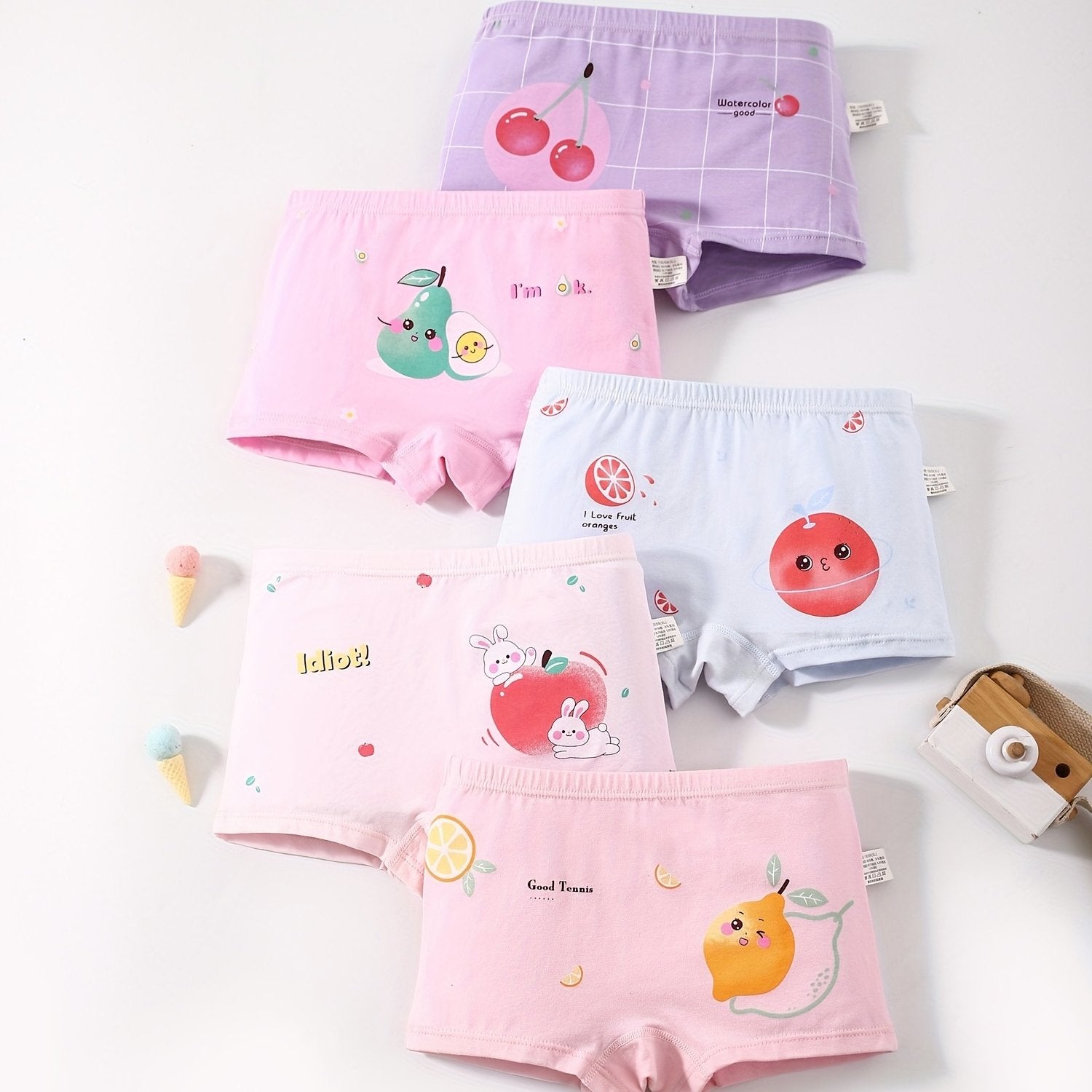 5 Pack Cartoon Fruit Printed Girls' Panties