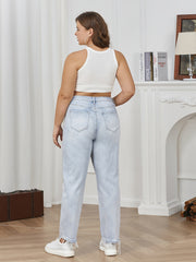 Casual Jeans Women's Plus Ripped Trim Button Fly Jeans