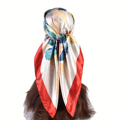 Vintage Flower Print Bandana Silky Shawl Square Scarf Woman Neckerchief