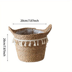 Tassel Style Woven Straw Storage Basket Flower Basket