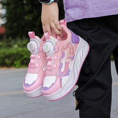 Girl's Mesh Roller Shoes, Rotating Buckle, Comfy, Detachable Wheel Skate