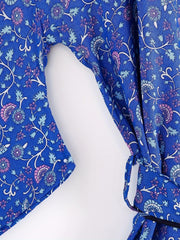 Floral Print Boho Style Cover Up Kaftan Long Sleeve Tie Belt Vacation