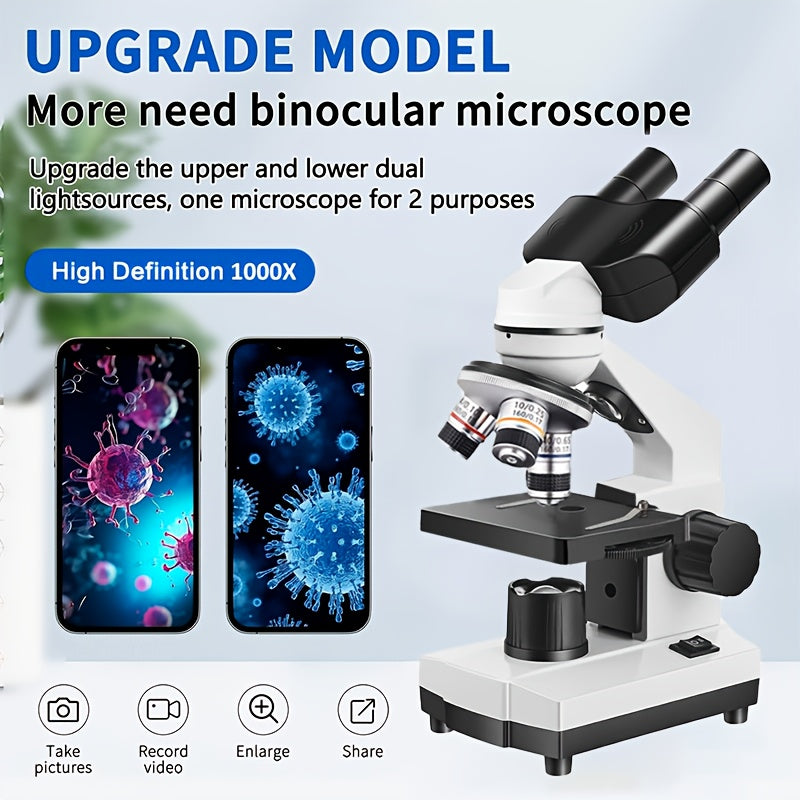40X 1000X Binocular Microscope with Upgraded LED Light