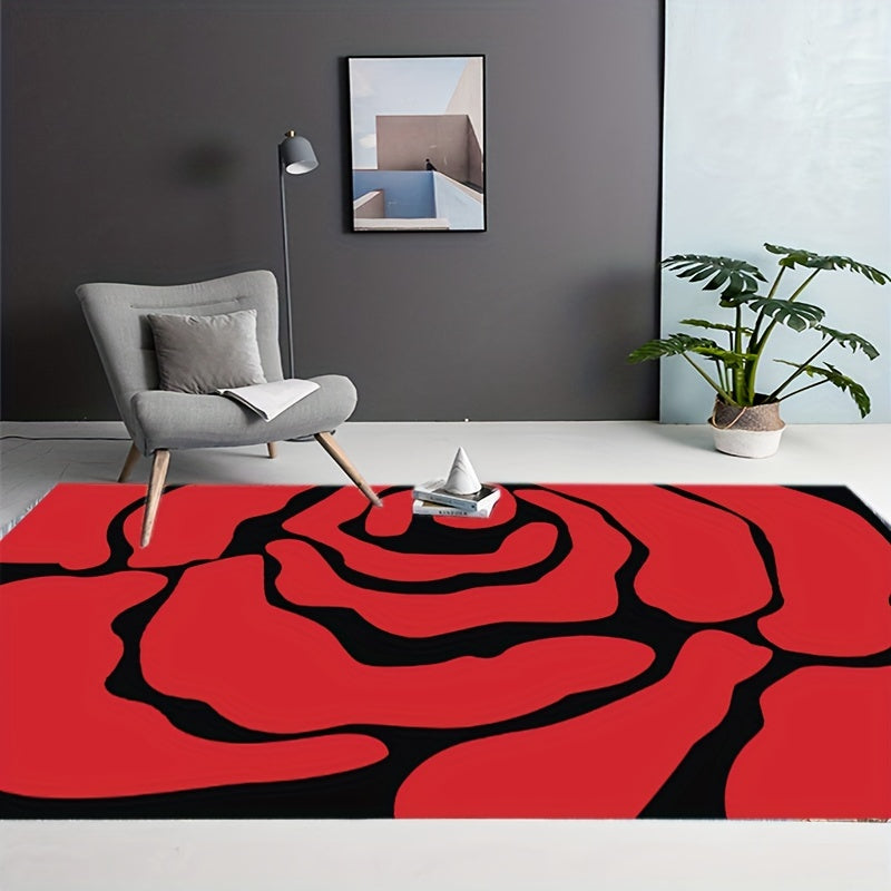 Modern Red Rose Pattern Large Area Carpet for Living Room Bedroom Study