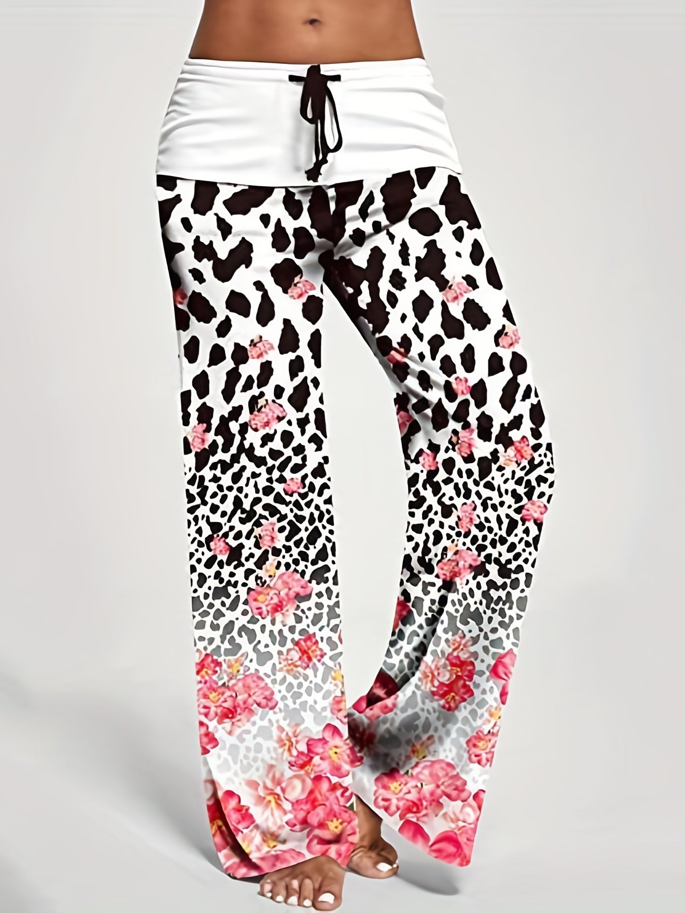 Floral Print Drawstring Wide Leg Pants