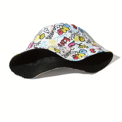 Graffiti Print Bucket Hat Hip Hop Reversible Sunscreen Beach Hat Fisherman Cap