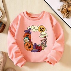 Girls' Halloween Element Print Crew Neck Sweatshirt Long Sleeve Pullovers