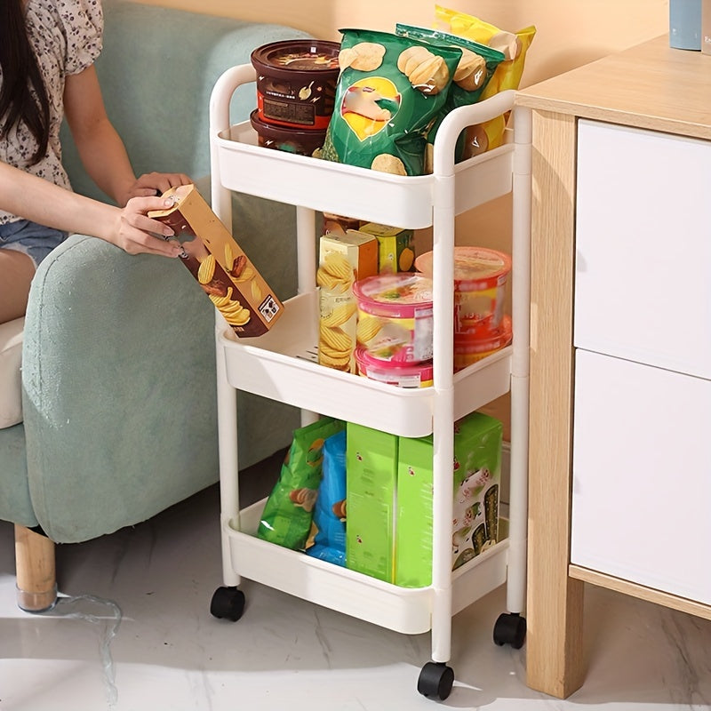 3-Layer Small Pushcart Storage Rack with Swivel Wheels