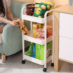 3-Layer Small Pushcart Storage Rack with Swivel Wheels