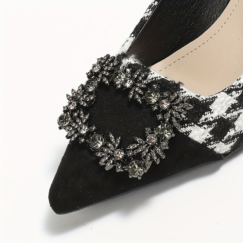 High Heels Houndstooth Pointed Toe Slip On Stiletto Heels
