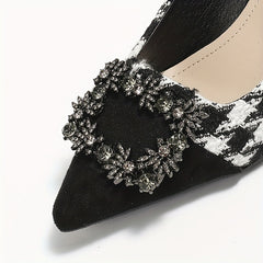 High Heels Houndstooth Pointed Toe Slip On Stiletto Heels
