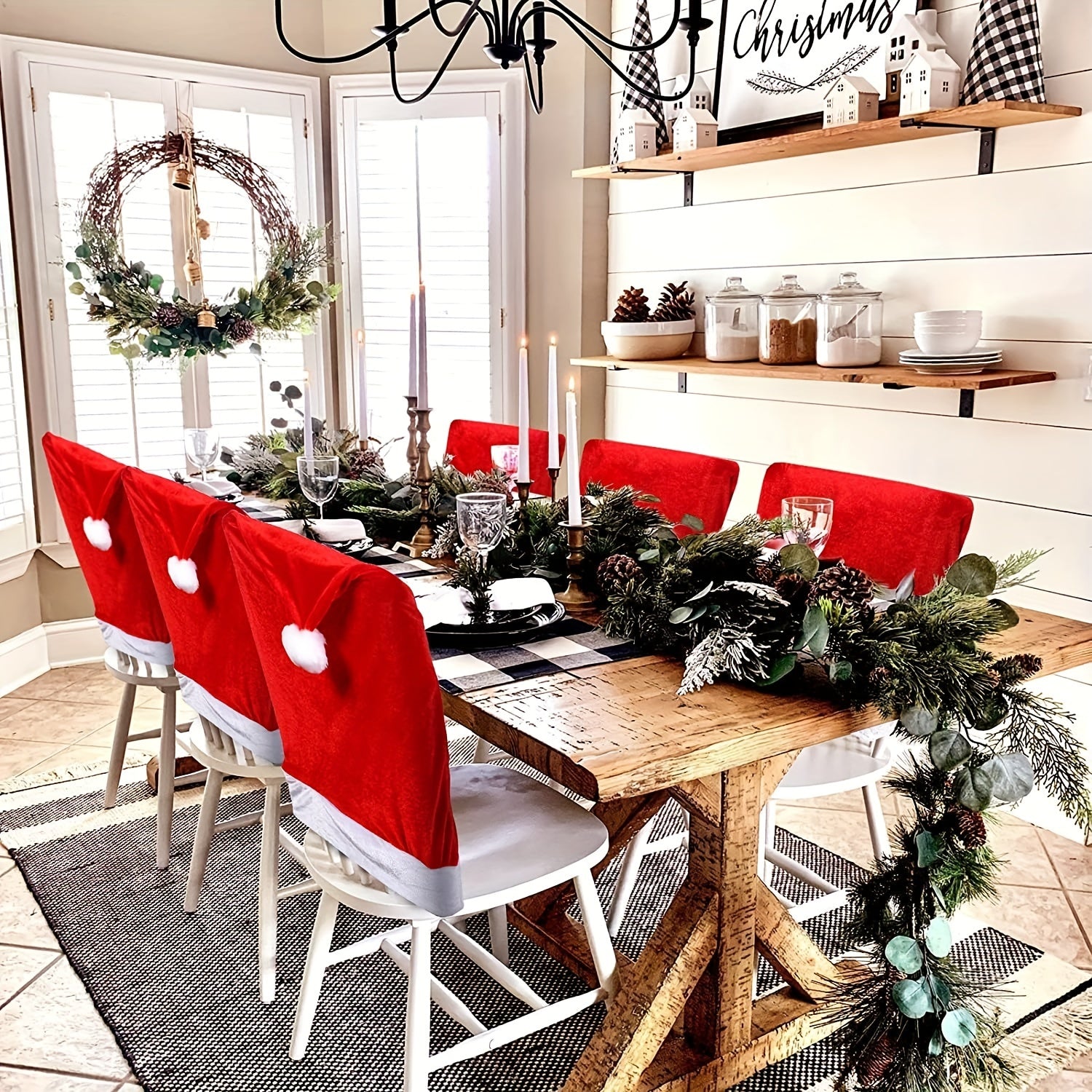 10pcs Red Hat Dining Chair Slipcovers for Christmas Decor