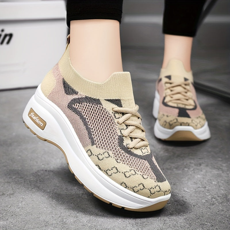Women's Mesh Platform Sneakers Casual Lace Up Shoes