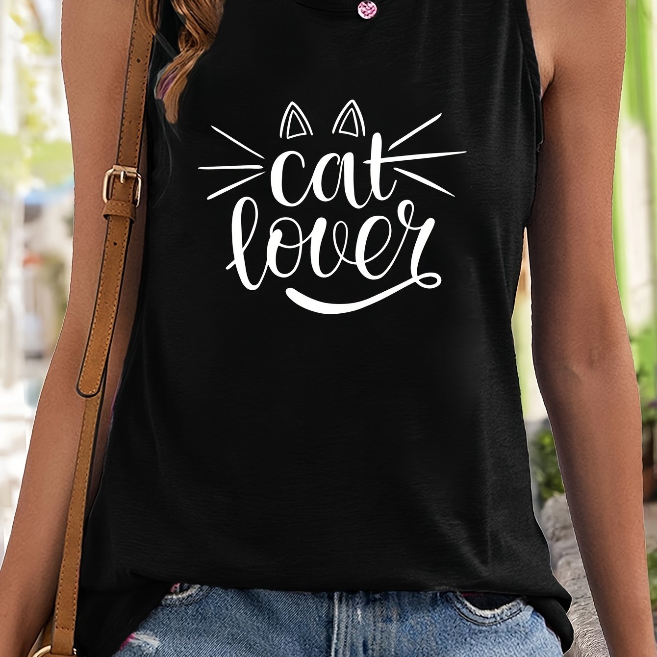 Cat Ear & Letter Print Tank Top Sleeveless Basic Top Women's Clothing