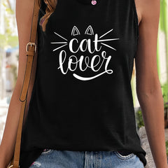 Cat Ear & Letter Print Tank Top Sleeveless Basic Top Women's Clothing