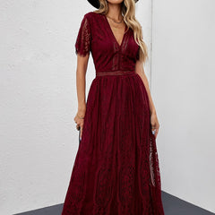 Lace Solid Short Sleeve Ankle Dress for Party Women's Clothing