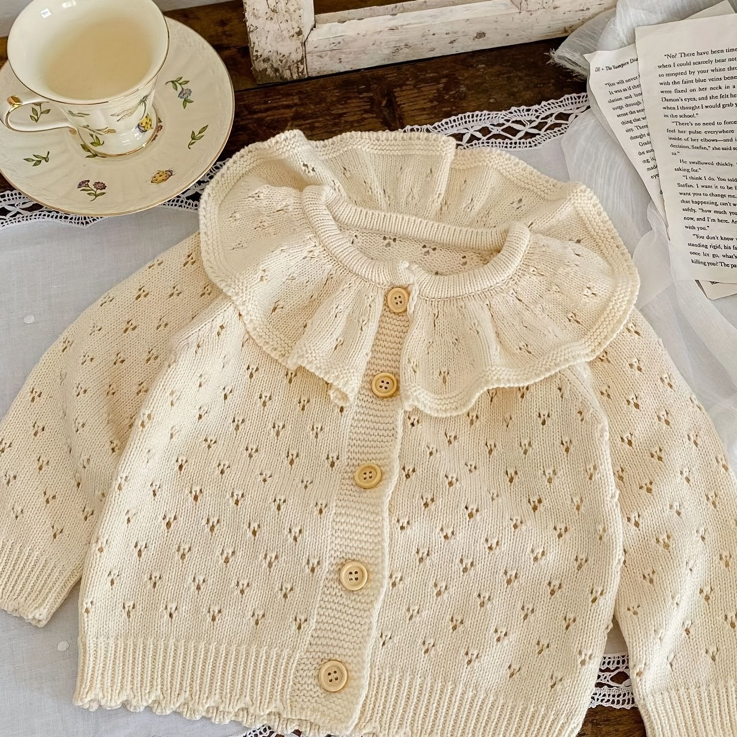 Girls' Ruffle Collar Button Sweater Coat for Fall Winter