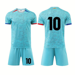 2pcs Boy's Football Jersey T shirt & Shorts For Soccer Training, Competition