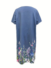 Floral Print Dress with Pockets - Plus Size
