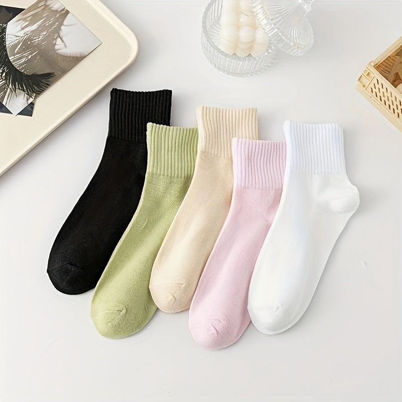 5 Pairs Women's Comfy Solid Socks Breathable Stockings