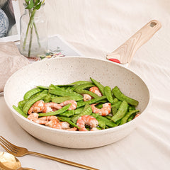 Medical Stone Sauce Pan With Lid Beige Wok Skillet