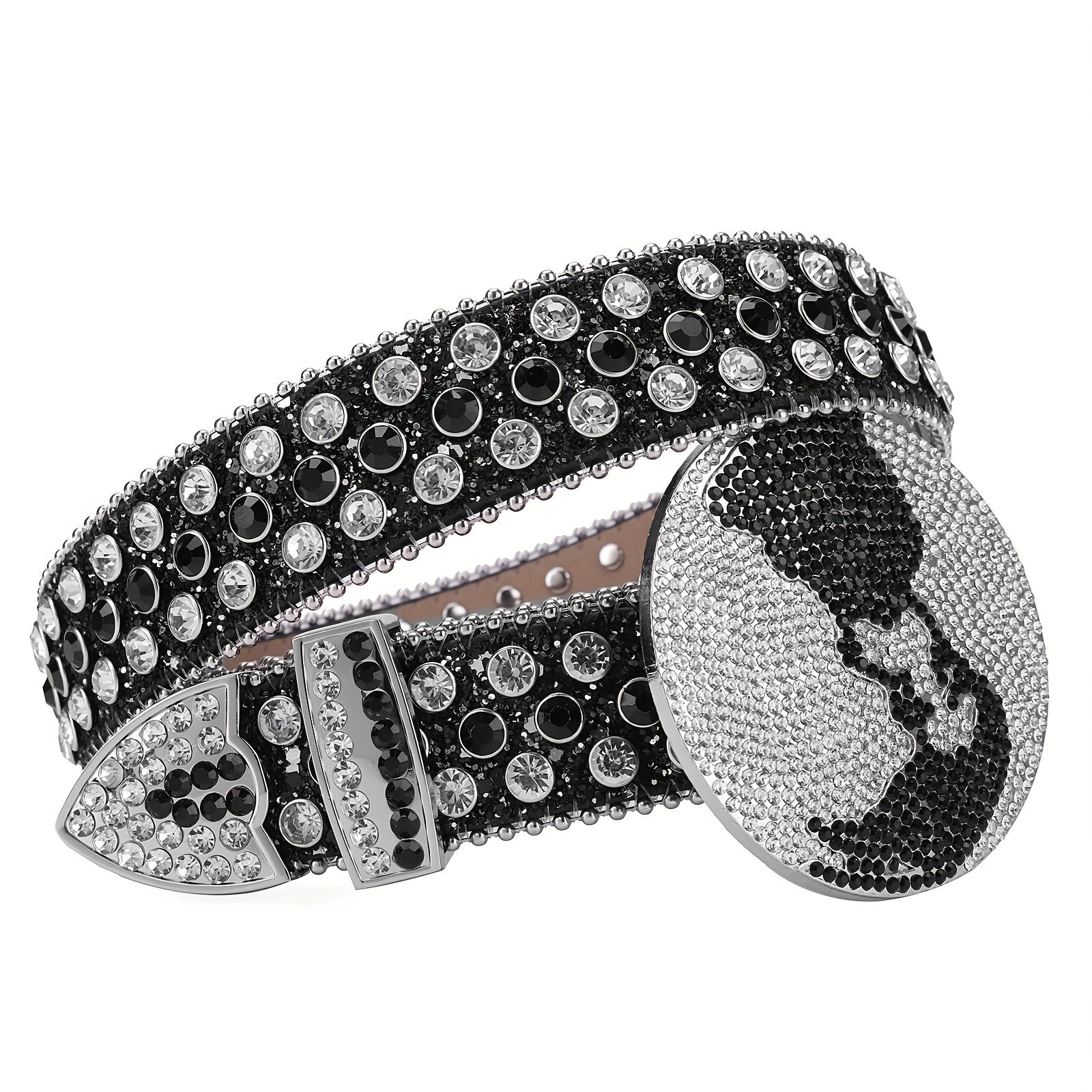 Y2K Punk Rivet Sparkly Belt Round Buckle Cowgirl Belt
