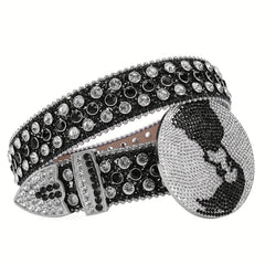 Y2K Punk Rivet Sparkly Belt Round Buckle Cowgirl Belt