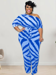 Geometric Print One Shoulder High Waist Jumpsuit