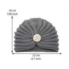 Faux Pearl Pleated Turban Cap Knit Head Wrap Beanie Warm Hat Ramadan Hijab Chemo