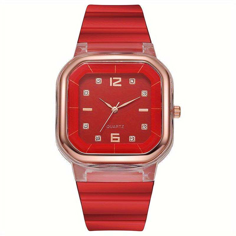 7pcs Quartz Watch Set Square Dial Silicone Strap Casual Multiple Options