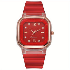 7pcs Quartz Watch Set Square Dial Silicone Strap Casual Multiple Options