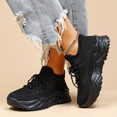 Women's Knit Sock Sneakers Lace Up Running Shoes Non slip Sport Shoes