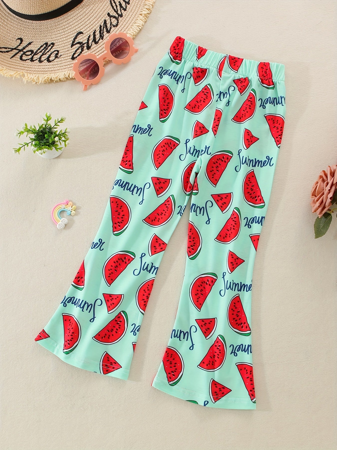 3pcs Girls Fruits Print Flared Pants Set for Kids